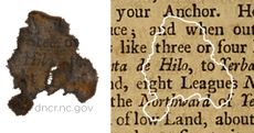 Text of one paper fragment is shown matched to text from a page in Edward Cooke's 1712 travelogue and adventure tale.