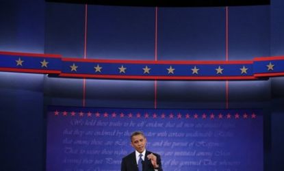 Obama speaks during the presidential debate on Oct. 3: In the next two debates, the president would likely benefit from calling Mitt Romney out on his flip-flopping and demanding specifics to