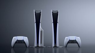 Das neue schlankere PS5-Modell mit Ständer