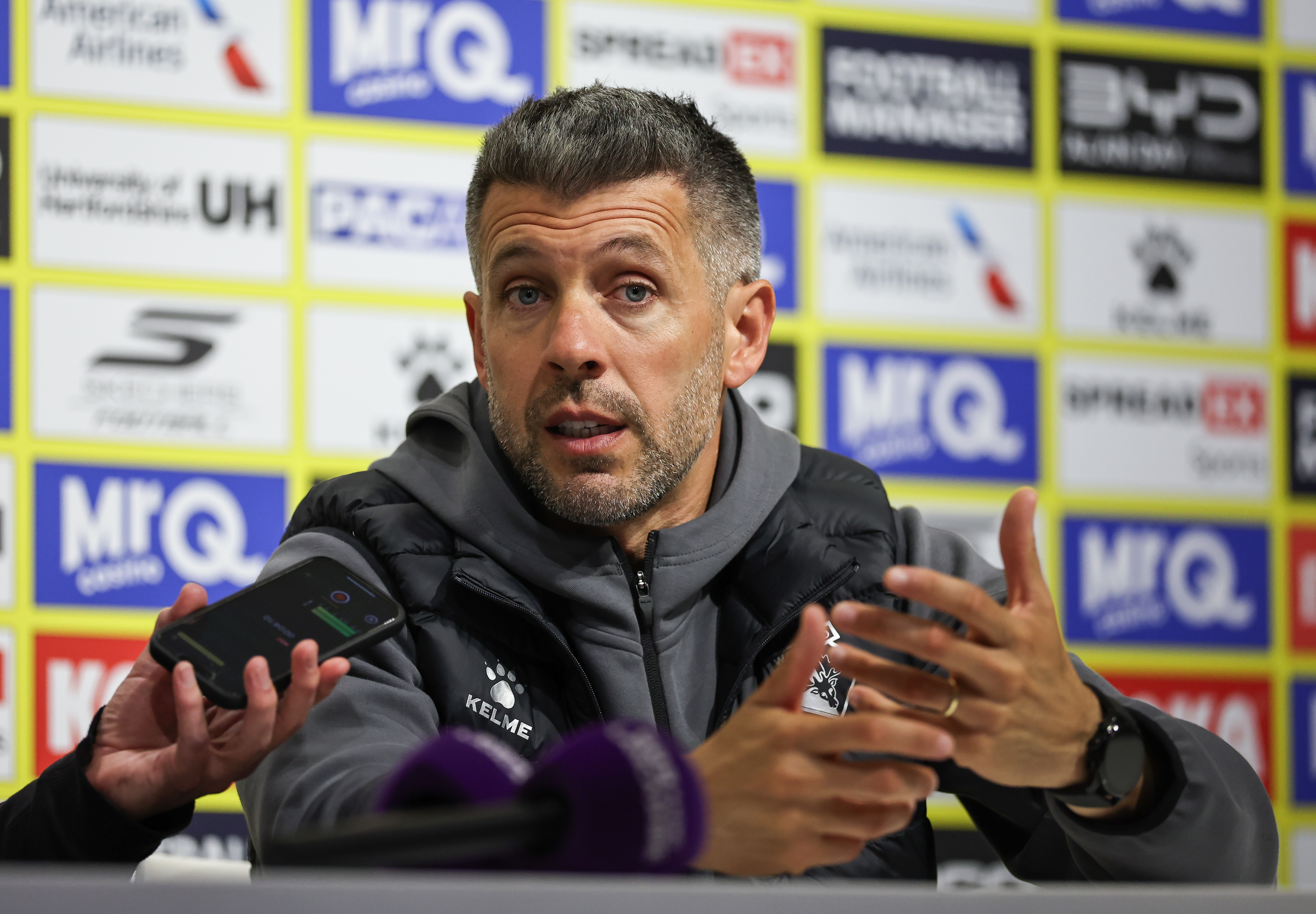 WATFORD, ENGLAND - SEPTEMBER 13:Watford manager Paulo Pezzolano is interviewed after the match during the Sky Bet Championship match between Watford and Blackburn Rovers at Vicarage Road on September 13, 2025 in Watford, England. (Photo by Lee Parker - CameraSport via Getty Images)