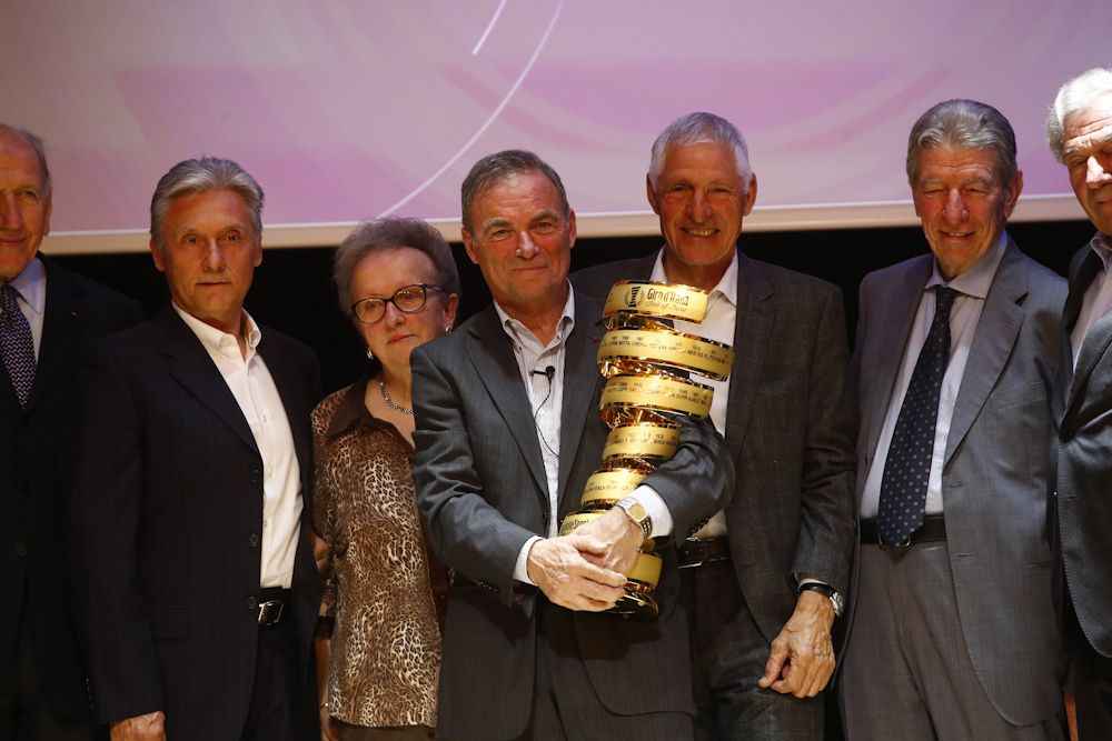 Giuseppe Saronni - Mauro Vegni, Bernard Hinault, Francesco Moser and Felice Gimondi