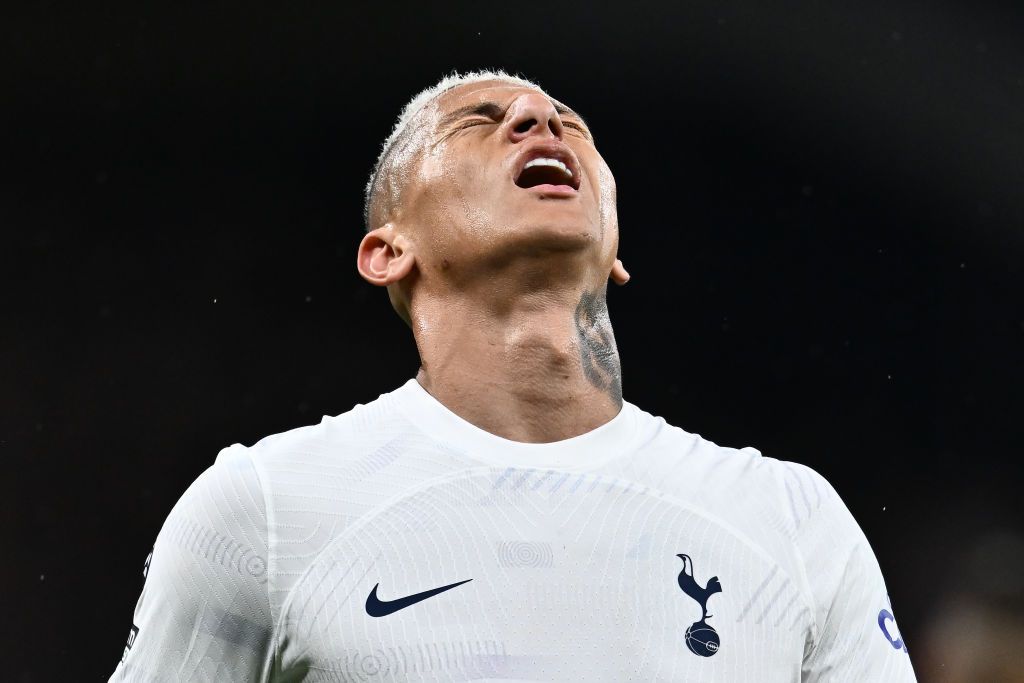 Richarlison reacts during Tottenham&#039;s Premier League game against Fulham in October 2023.