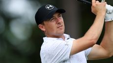 Jordan Spieth takes a shot in a practice round for the Wyndham Championship