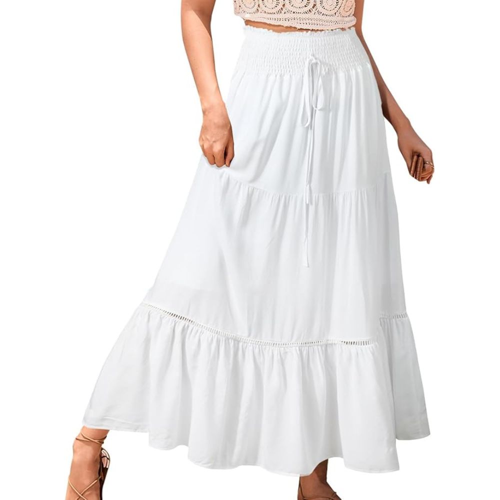 Genfien Women Skirts Elastic High Waist Long Skirt Women 2 (An