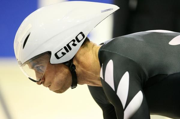 New Zealand's Westly Gough on his way to set the early fast time in the men's 4,000m individual pursuit