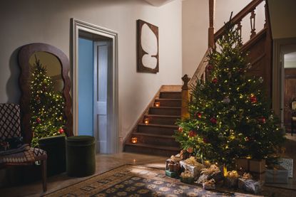 Christmas entryway and Christmas stair decor