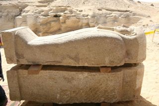 At least 40 limestone sarcophagi that held mummified burials were discovered in the cemetery. One of them is pictured here.
