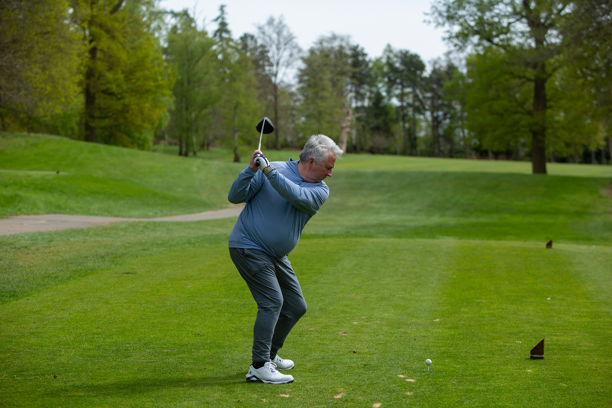 Jezz Ellwood at the top of his backswing with the driver