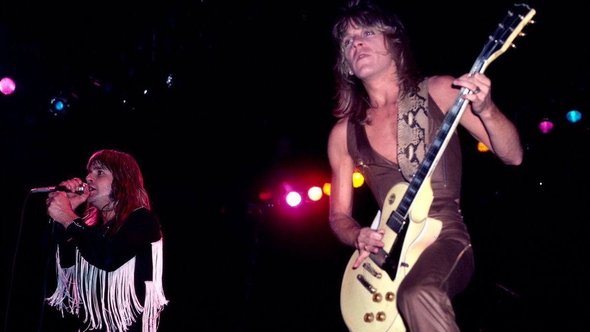 Ozzy Osbourne (left) and Randy Rhoads perform at Nassau Coliseum in Uniondale, New York on August 14, 1981