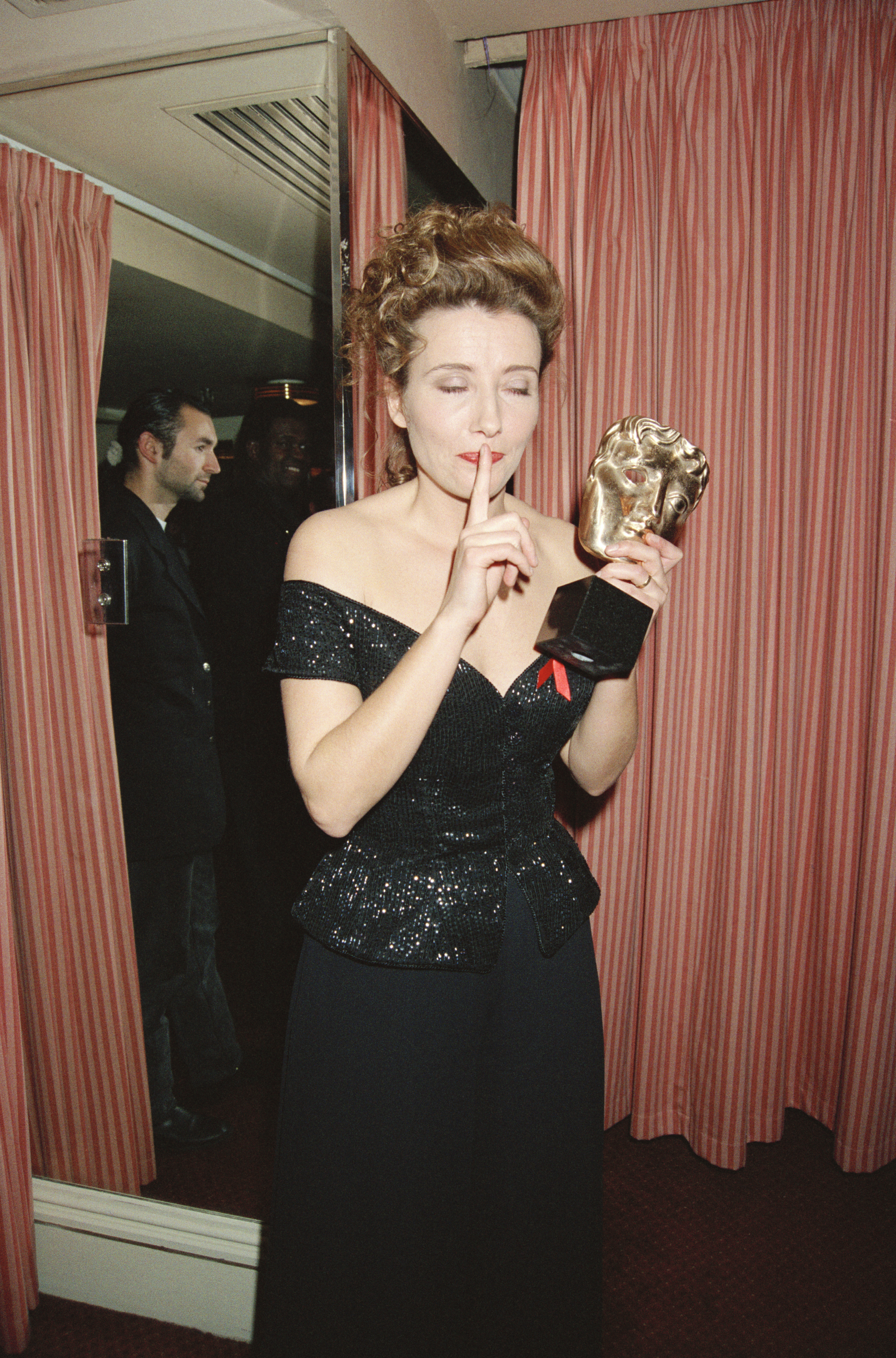 Actress Emma Thompson at the BAFTAs, 21st March 1993. She is holding the Best Actress award which she won for her role in 'Howard's End'
