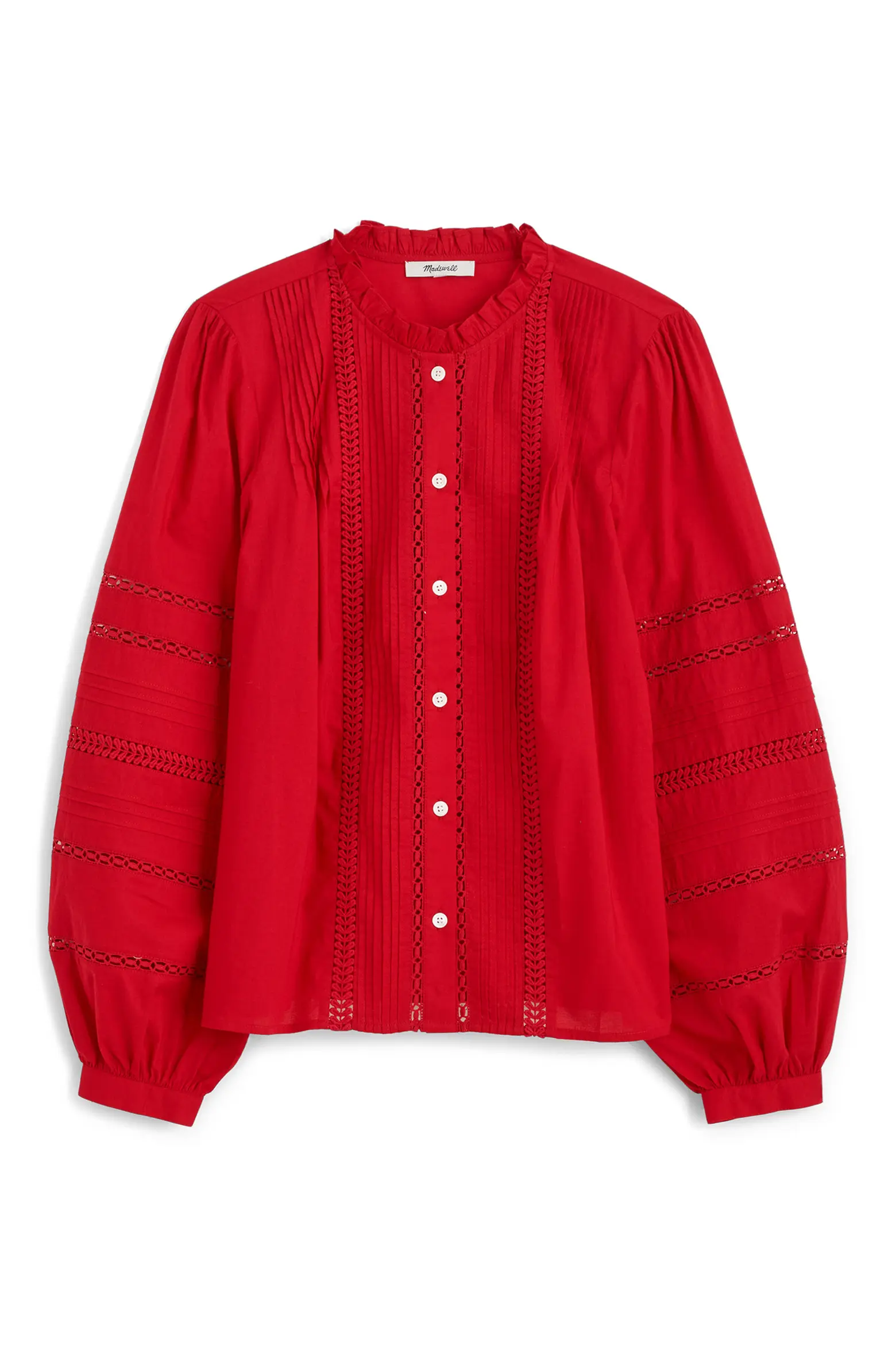 Madewell, High Neck Lace Detail Pintuck Cotton Top