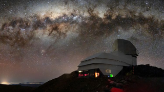 A stunning image of Rubin observing the night sky over Earth as it conducts the 10-year LSST, a groundbreaking astronomical survey