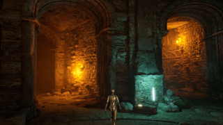 A screenshot of Havok's physics engine, showing a metallic figure in a cave system