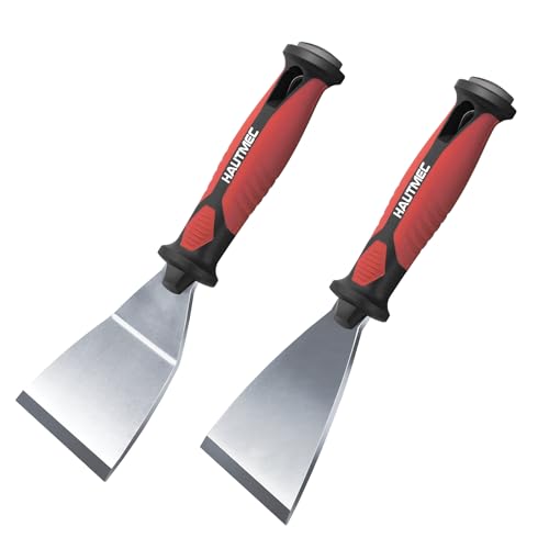Hautmec 2pc Paint Scraper, 2.5 in Staight and 3 in Offset Scrapers, Heavy Duty Stainless Steel Blade and Hammer End, for Removing Wallpaper, Applying Putty, Plaster, Cement, Adhesive Ht0061-Pt