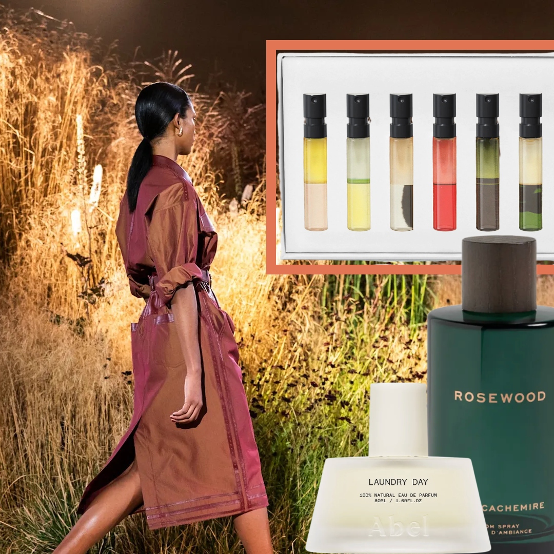 woman walking toward fragrance discovery set