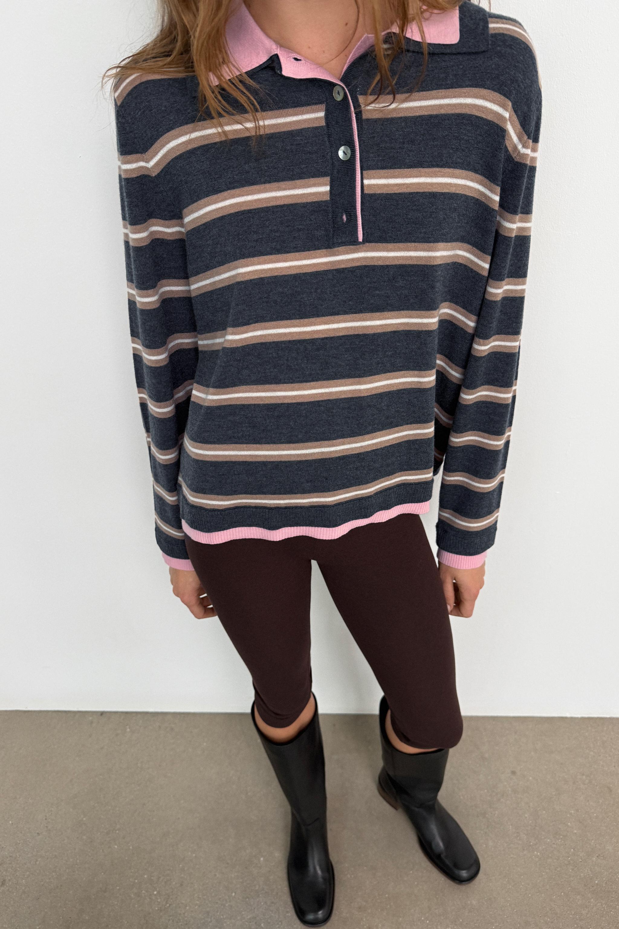 Striped Combined Knit Polo Shirt