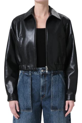 Agolde Essie Recycled Leather Cropped Jacket in Black