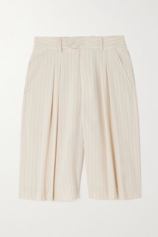 Vivian Pleated Striped Crepe De Chine Shorts