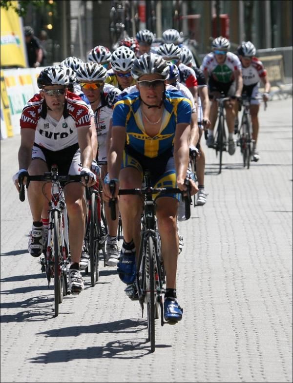 Former race leader Alex Wetterhall leads the peloton.