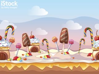 Cartoon fairy tale candy background by neyro2008. This seamless vector background could be used, for example, as an illustration for a children’s book