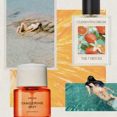 summer collage with citrus beauty products