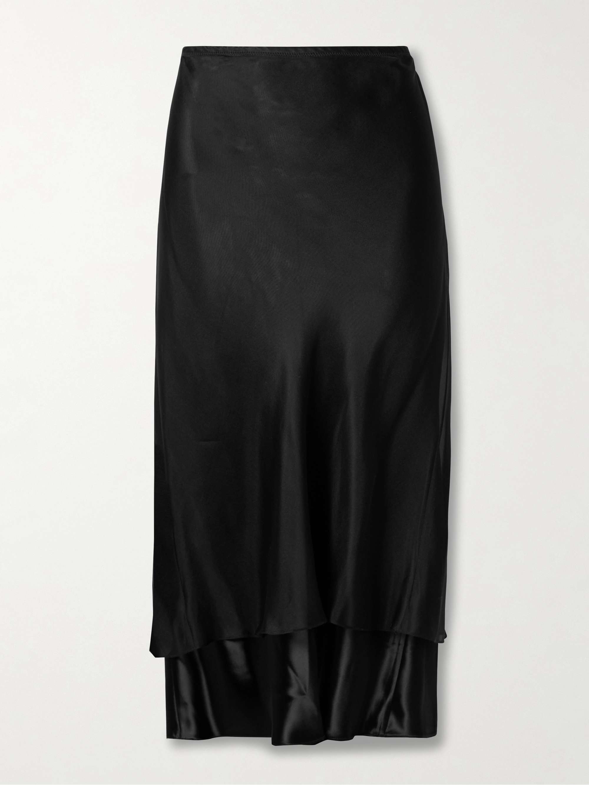 Monina Layered Satin and Organza Midi Skirt