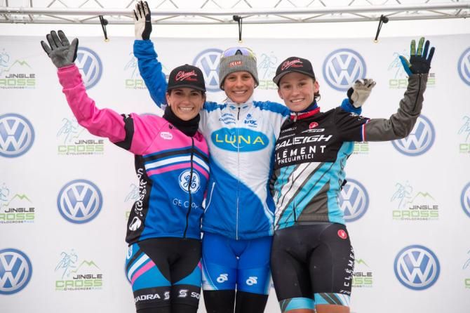 The women's podium of Katerina Nash, Caroling Mani in second, and Courtenay McFadden taking another podium in third