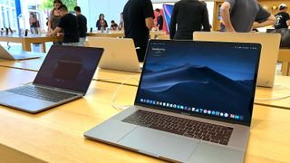 MacBook Pro laptop is displayed at an Apple Store in California
