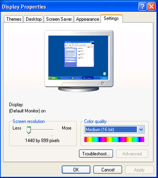 Windows XP Mode graphics settings.