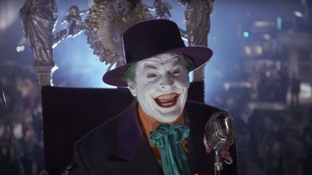 Jack Nicholson widely grinning as The Joker in 1989's Batman