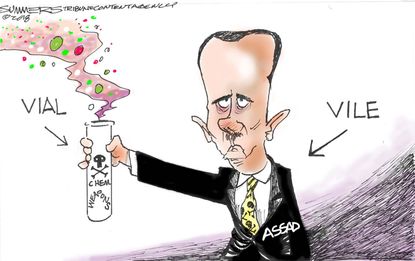 Political cartoon U.S. Syria conflict chemical attacks Assad vile