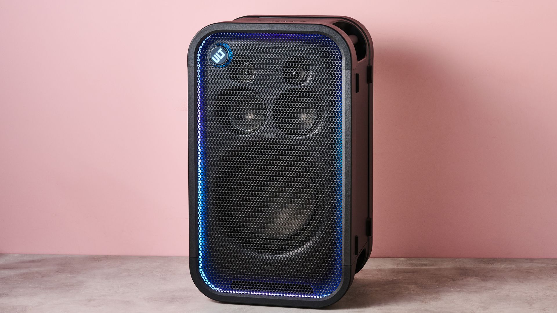 Sony ULT Tower 7 upright against pink background