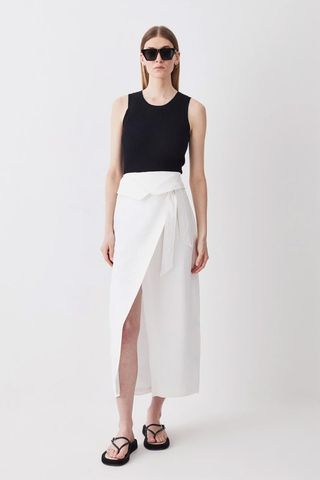 Karen Millen, Linen Wrap Belted Midi Skirt