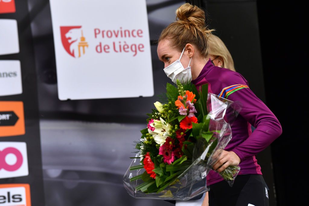 Anna van der Breggen (Boels Dolmans) on the podium at La Fleche Wallonne Feminine