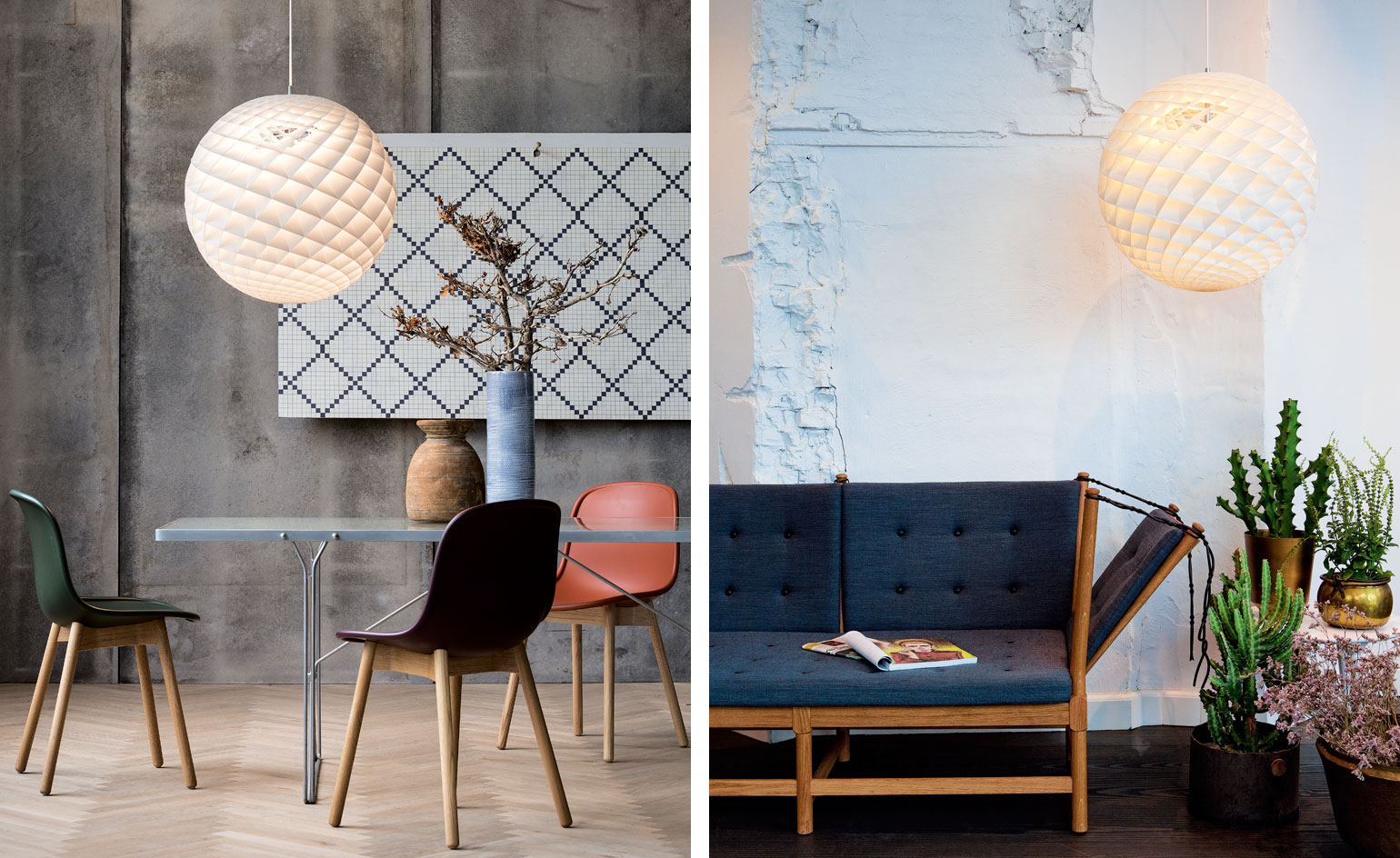 Hanging Patera pendant near table and sofa