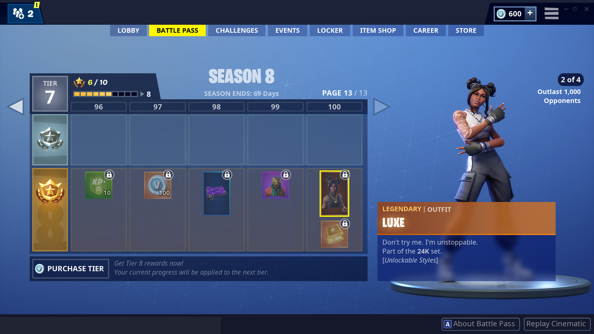 the fortnite season 8 tier 100 skin is luxe with four unlockable styles gamesradar - fortnite season 3 last skin