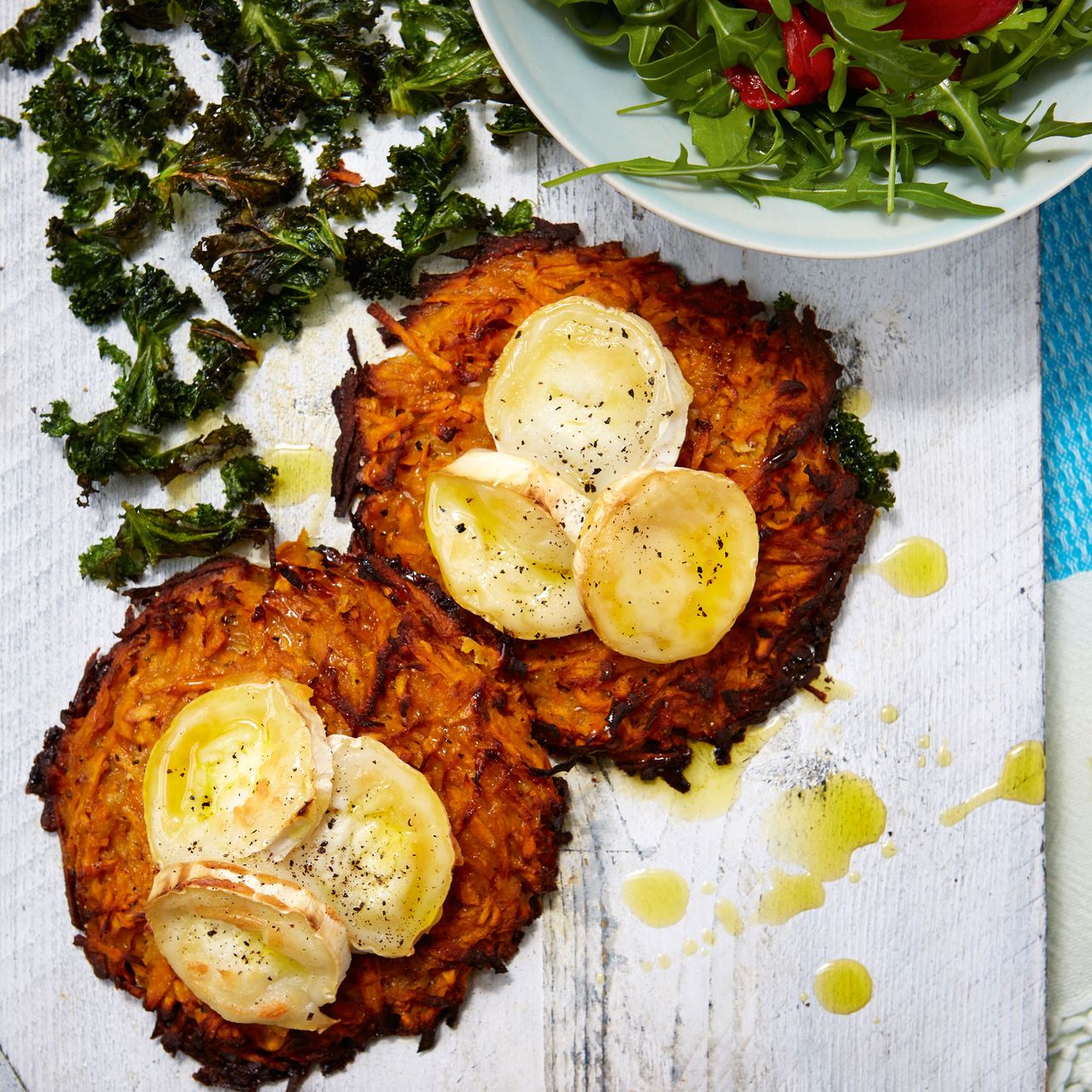 Sweet Potato Rösti with Goats&#039; Cheese and Kale Crisps