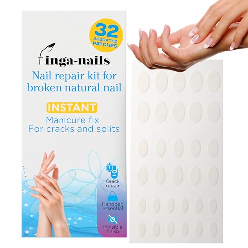 32 Instant Split Nail Saver Patches - Clear Self-Adhesive Broken Nail Repair Kit for Cracks and Splits - Temporary Manicure Fix Protector for Natural Fingernails &amp;amp; Polish