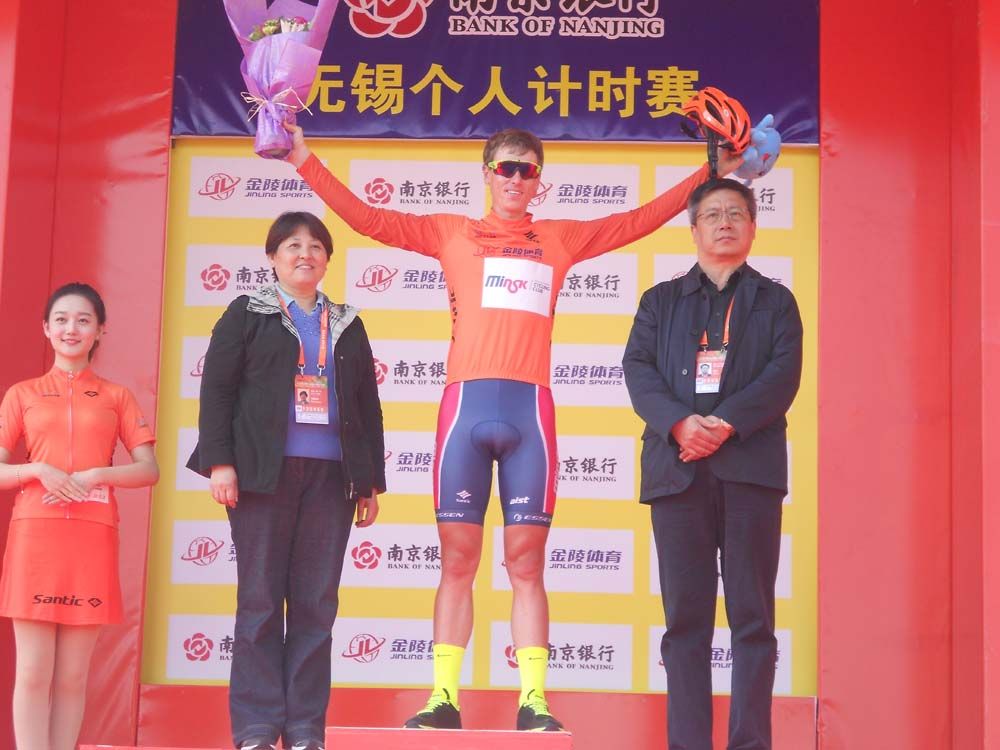 Oleksandr Golovash in the leader's jersey