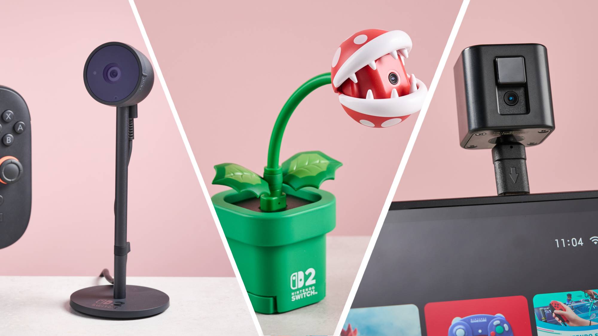 Nintendo Switch 2 camera, Hori Piranha Plant Camera, and Hori USB Camera all together