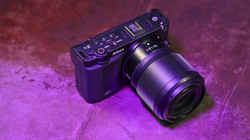 Top of Nikon ZR camera under low key magenta lighting