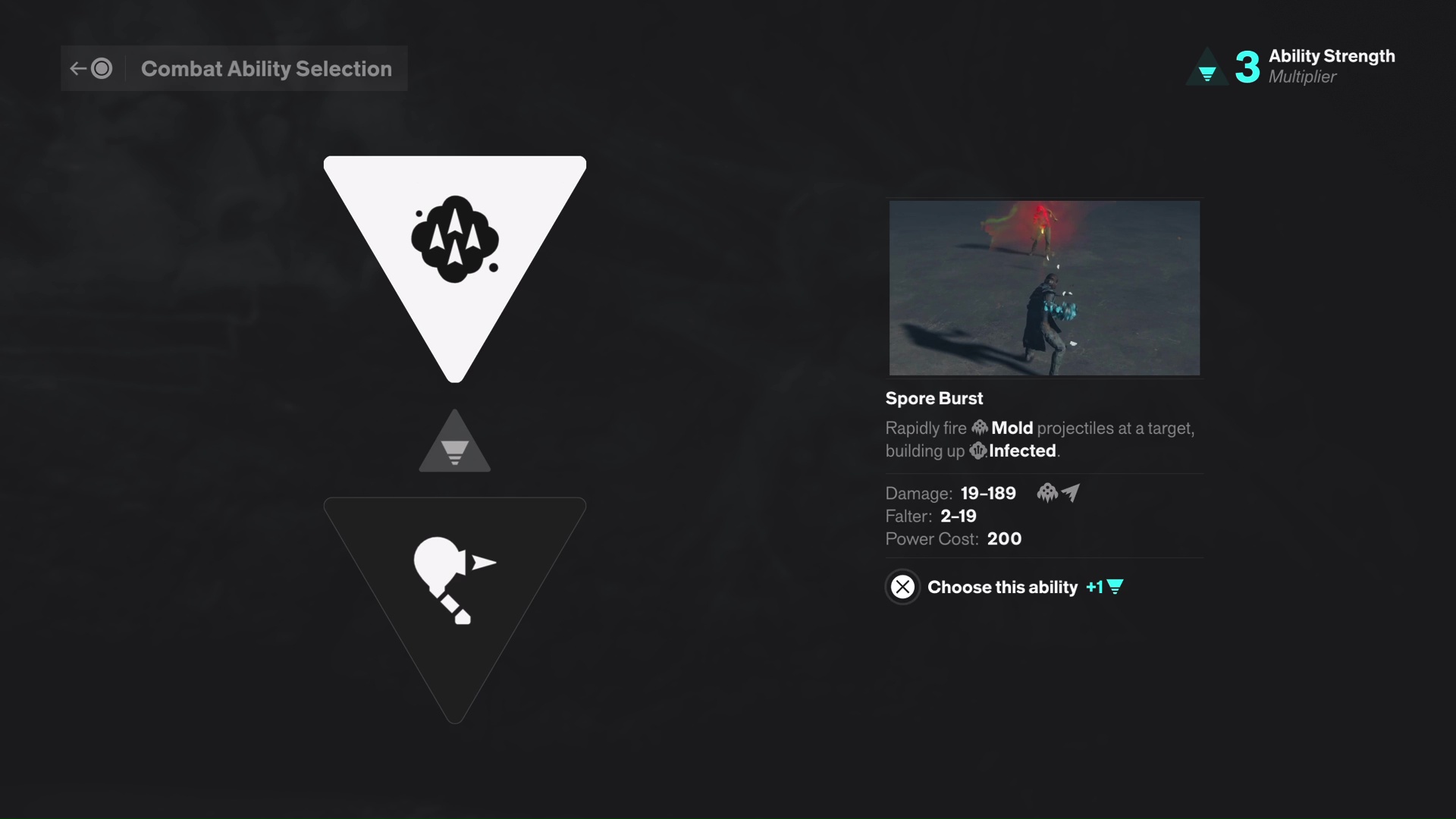 A player chooses the Spore Burst power in Control Resonant