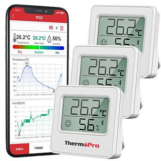 Thermopro Tp357 Room Thermometer Indoor Bluetooth Hygrometer Humidity Meter and Temperature Monitor With Smart App and Data Recording With Humidity Sensor for Baby Room Office, 3 Pieces