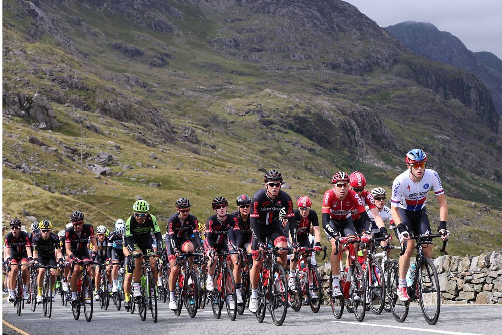Peloton rides through one of the climbs during stage 1