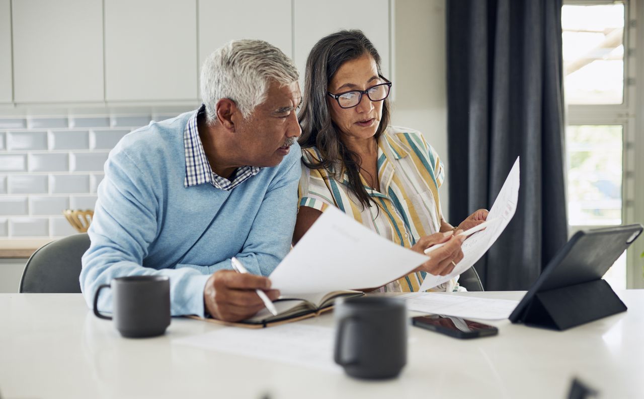 couple looking at finances 