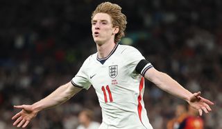 Anthony Gordon of England celebrates scoring his team’s first goal during the UEFA Nations League 2026/27 group phase match against Spain at Wembley Stadium on September 26, 2026 in London, England