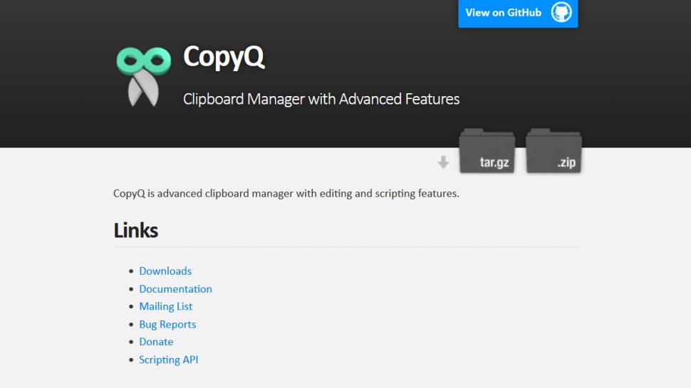 CopyQ website screenshot (March 2026).