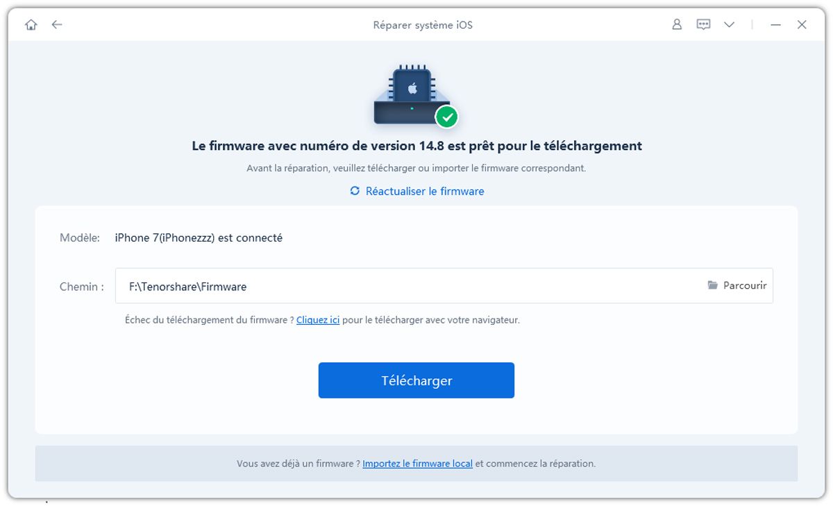Cliquez ensuite sur &laquo; T&eacute;l&eacute;charger &raquo; pour installer le firmware