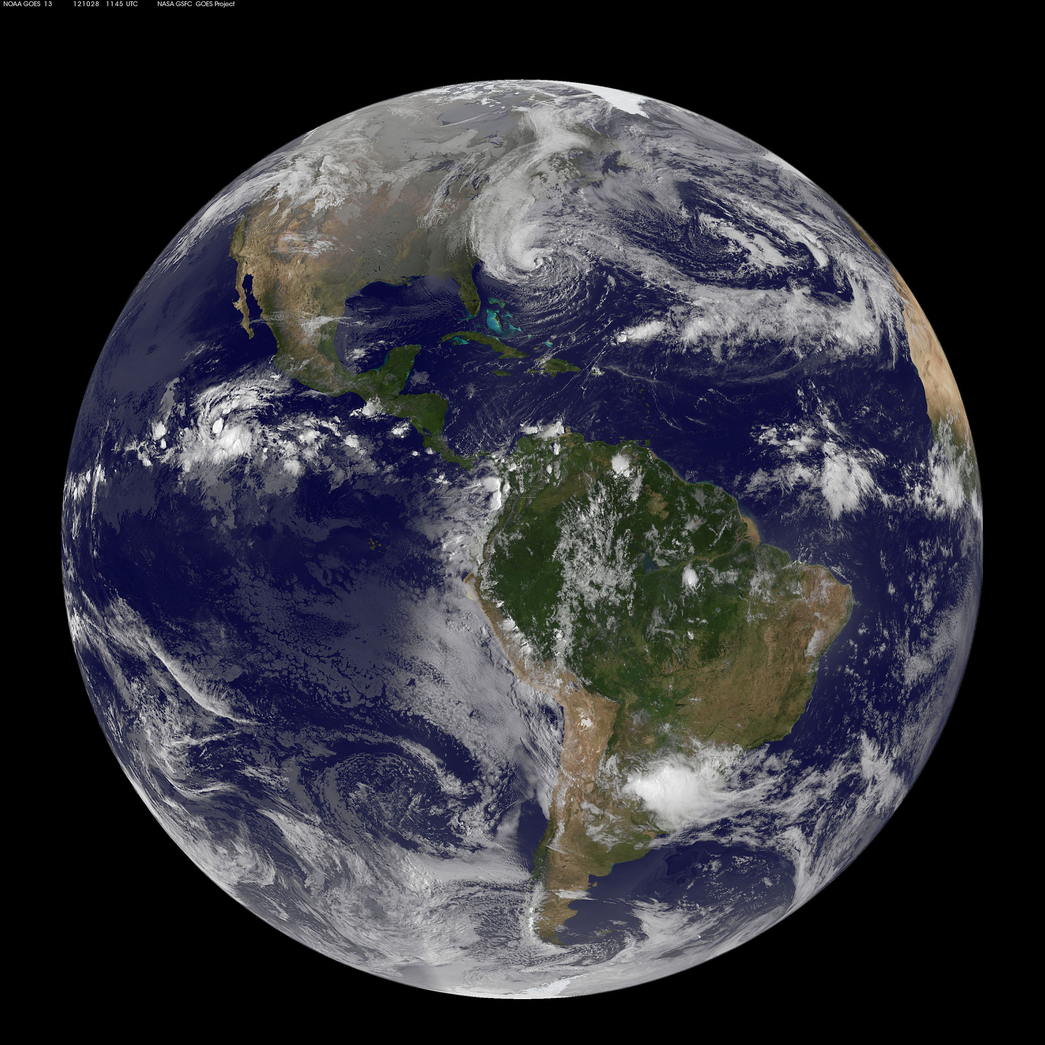  The line of clouds from the Gulf of Mexico north are associated with the cold front that Sandy is merging with. Sandy&#039;s western cloud edge is already over the Mid-Atlantic and northeastern U.S. Credit: NASA GOES Project NASA image use policy. NASA God