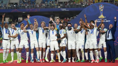 The England Under-20 football team celebrate winning the World Cup